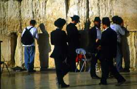 Jewish Men Praying at the Western Wall of Temple Mount, Jerusalem