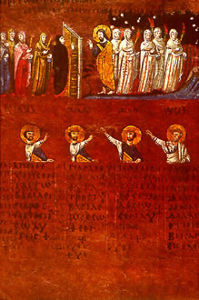 The Parable of the Wise and Foolish Virgins (Matt 25:1-13), the Purple Codex of Rossano (550-650 C.E.)